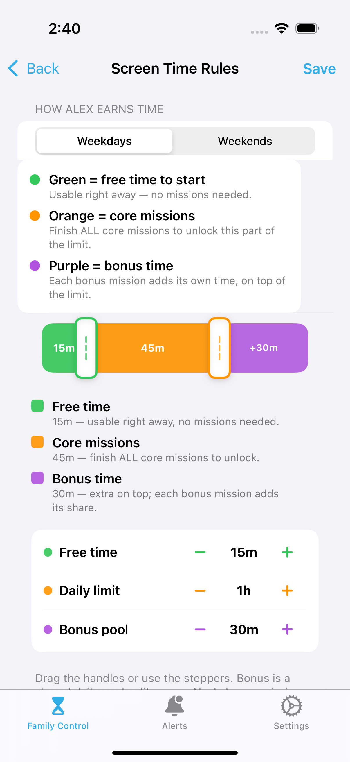 ChronoKeeper earning model time bar
